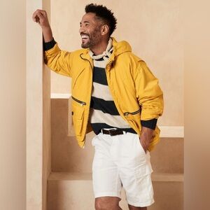 Banana Republic Men's Large Hooded Nylon Oversized Jackets Yellow Full Zip Coat